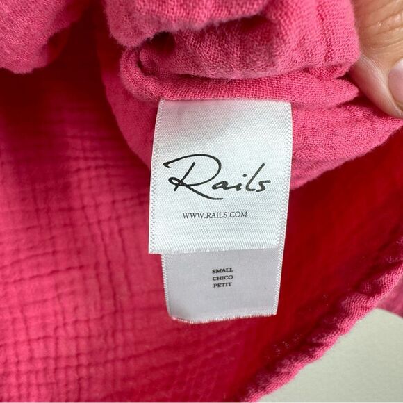Rails Lauren Gauze Cotton Long Sleeve Button Up Shirt Hibiscus Pink Blouse Small - Picture 4 of 7